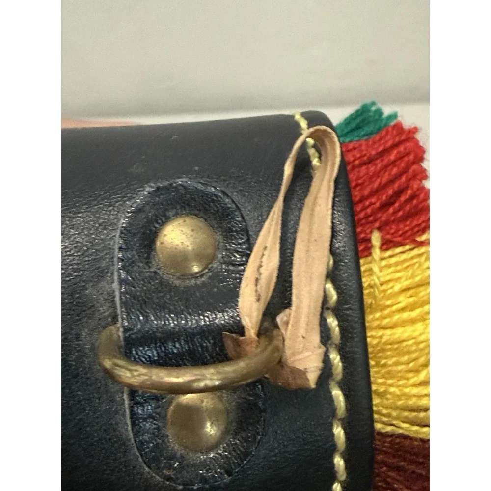 Vintage brass bronze cowbell decorated leather strap alpine folk art souvenir